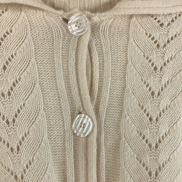 Jillian Jones Sweater Cardigan L Cream Cable Knit Angora Rabbit Hair Lamb's Wool - Picture 5 of 12